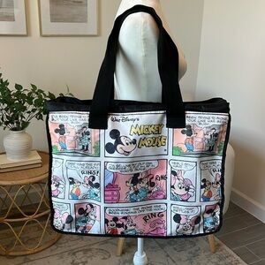 Disney Mickey Minnie Mouse Comic Strip Zipper Tote Travel Overnight Large Bag
